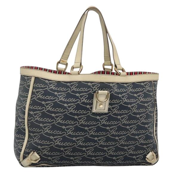 GUCCI Abbey Tote Bag Canvas Navy Gold - Picture 1 of 16